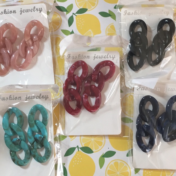 🍊 NWT Acrylic Stone Chain Resin Drop Earrings - Picture 10 of 13